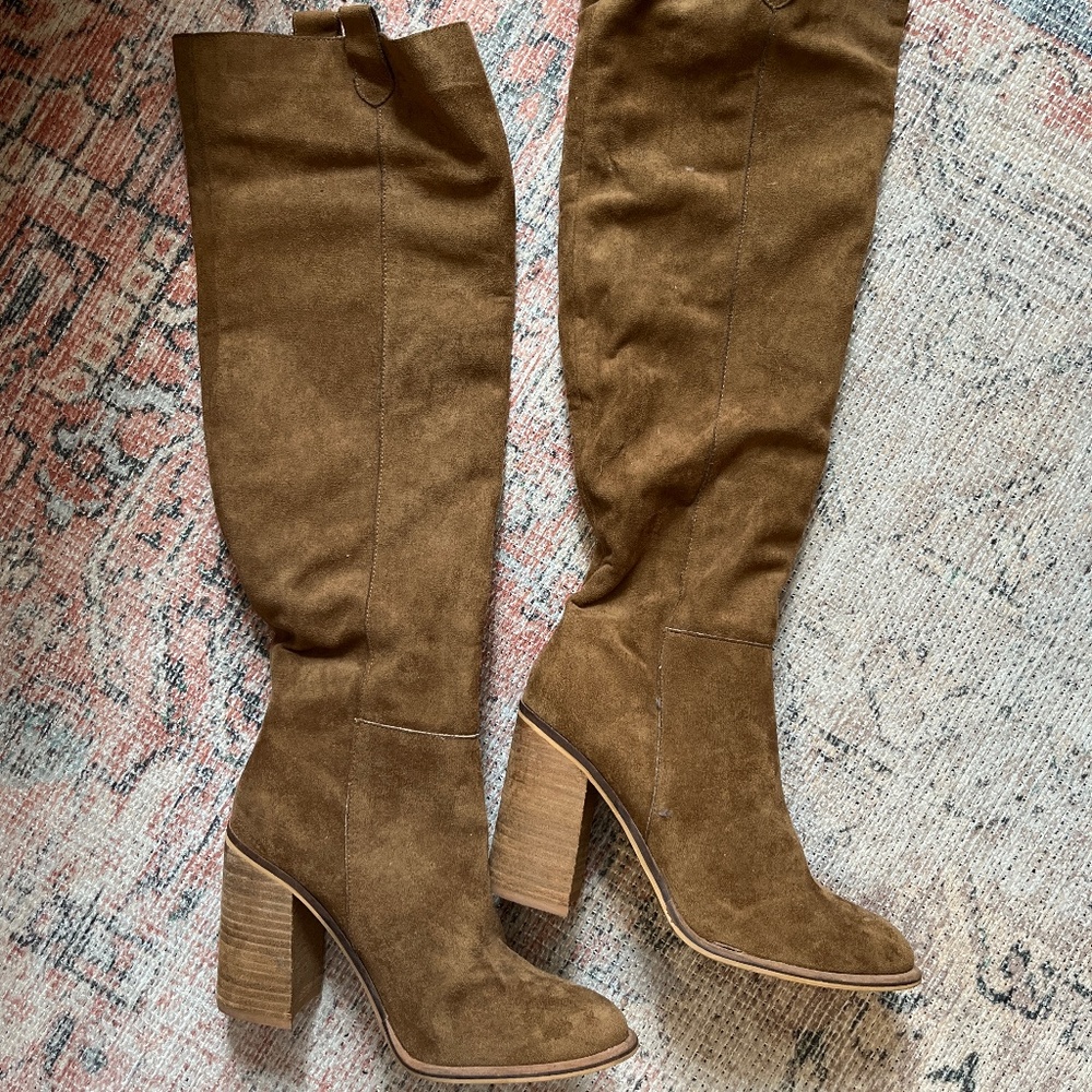 Pull On Brown Heeled Over The Knee Boots - 7.5